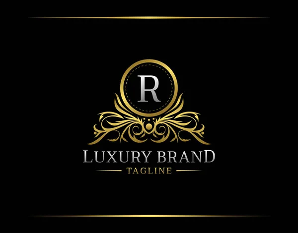 Luxe Boutique Logo Met Letter Elegante Gouden Badge Met Bloemvorm — Stockvector