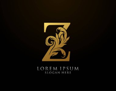 Klasik Z Harfi Simgesi. Lüks Altın Alfabe Sanatları logosu. Kitap tasarımı için klasik amblem, marka adı, mühür, restoran, butik, noter, otel.  
