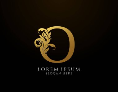 Klasik O Harfi Simgesi. Lüks Altın Alfabe Sanatları logosu. Kitap tasarımı için klasik amblem, marka adı, mühür, restoran, butik, noter, otel.  