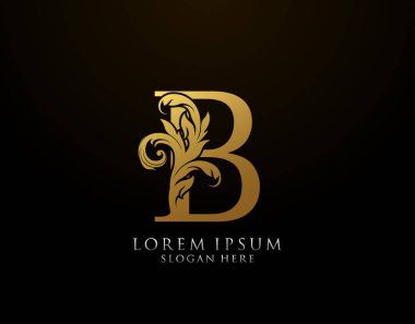 Klasik B Harfi Simgesi. Lüks Altın Alfabe Sanatları logosu. Kitap tasarımı için klasik amblem, marka adı, mühür, restoran, butik, noter, otel.  