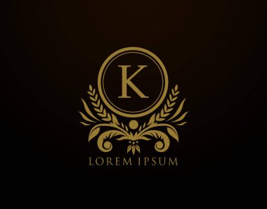  Lüks Kraliyet Harfi K Monogram Logosu Çiçek Tasarımlı Zarif Çember Rozet.