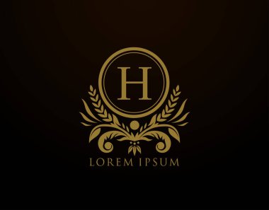  Lüks Kraliyet Harfi H Monogram Logosu Çiçek Tasarımlı Zarif Çember Rozet.