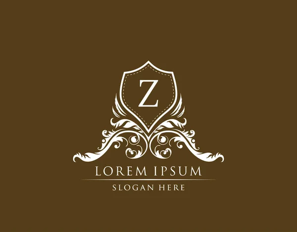 Luxury Boutique Badge With Z Letter Logo. Elegant shield design for Boutique, Royalty, Letter Stamp,  Hotel, Heraldic, Jewelry, Wedding.