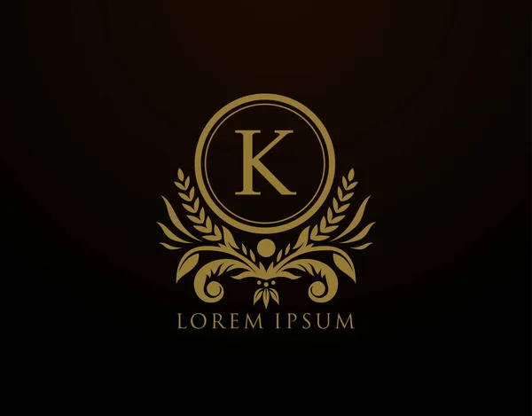 Luxury Royal Letter Monogram Logo Elegant Circle Badge Floral Design — Stock Vector
