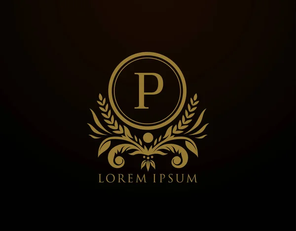  Lüks Kraliyet Harfi P Monogram Logosu Çiçek Tasarımlı Zarif Çember Rozet.