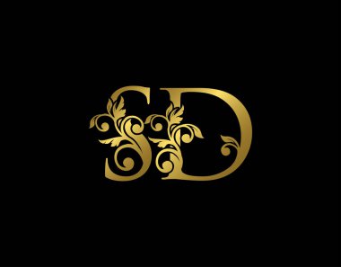 Altın S, D ve SD Lüks Mektup Simgesi Simgesi. Zarif kraliyet tarzı. Lüks alfabe sanat logosu.