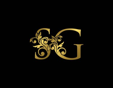 Altın S, G ve SG Lüks Mektup Simgesi. Zarif kraliyet tarzı. Lüks alfabe sanat logosu.