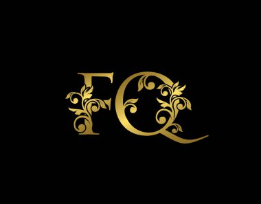 Altın F, Q ve FQ Lüks Harf Simgesi Simgesi. Zarif kraliyet tarzı. Lüks altın alfabe sanat logosu.