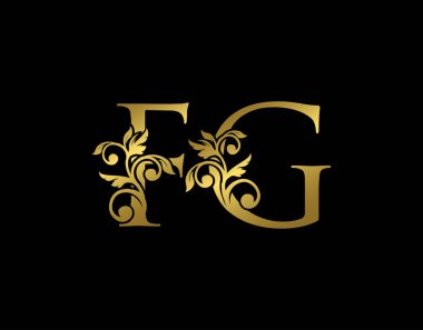 Altın F, G ve FG Lüks Mektup Simgesi. Zarif kraliyet tarzı. Lüks altın alfabe sanat logosu.