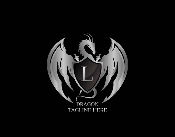L Harfi Tasarım Logo Şablonu ile Gümüş Ejder Kalkanı.