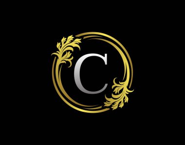Lüks Çember C Harf Çiçek Logosu. Kraliyet Altın C Girdap Vektörü Simgesi.