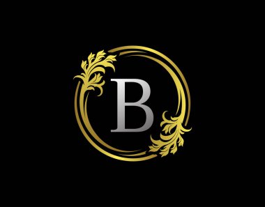 Lüks Çember B Harf Çiçek Logosu. Kraliyet Altın B Girdap Vektörü Simgesi.