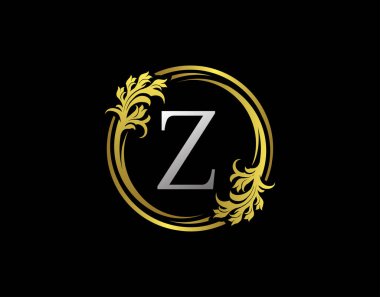 Lüks Çember Z Harf Çiçek Logosu. Kraliyet Altın Z Girdap Vektörü Simgesi.