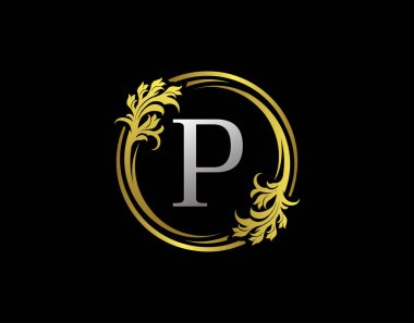 Lüks Çember P Harf Çiçek Logosu. Kraliyet Altın P Girdap Vektörü Simgesi.