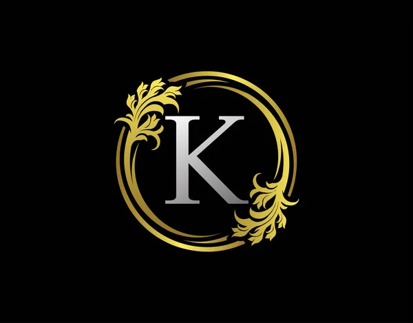 Luxusní Kruh Písmeno Květinové Logo Royal Gold Swirl Vector Icon — Stockový vektor