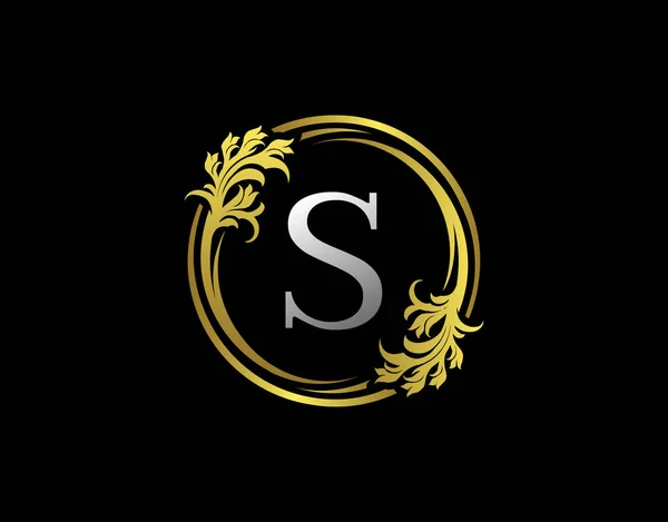 Luxe Cirkel Letter Bloemen Logo Royal Gold Wervelvectoricoon — Stockvector