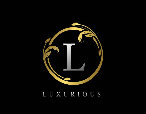 Lyx Circle Brev Blommig Design Vintage Guld Swirl Logotyp Ikon — Stock vektor