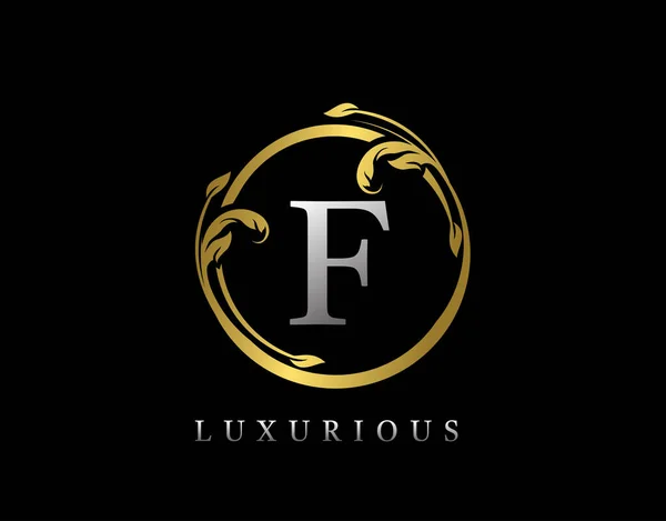 Luxury Circle Letter Floral Design Εσοδεία Gold Swirl Logo Εικονίδιο — Διανυσματικό Αρχείο