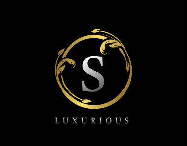 Lüks Çember Harf S Çiçek Tasarımı. Klasik Altın S Girdap Simgesi Simgesi.