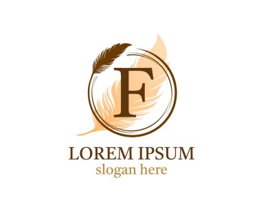 Feather harfi F simgesi tasarımı, vektör tasarım konsept daire tüyü ilk lüks iş, firma, hukuk servisi, noter, butik ve daha fazla marka kimliği için harf ile.