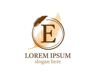 Tüy harfi E simgesi tasarımı, vektör tasarım konsept çember tüyü ilk lüks iş, firma, hukuk hizmeti, noter, butik ve daha fazla marka kimliği için harf ile.