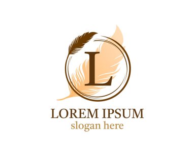 Tüylü harf L simgesi tasarımı, vektör tasarımı konsept çember tüyü ilk lüks iş, firma, hukuk hizmeti, noter, butik ve daha fazla marka kimliği için harf ile.