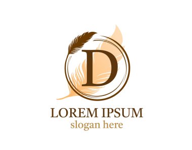 Tüylü harf D simgesi tasarımı, vektör tasarım konsept çember tüyü ilk lüks iş, firma, hukuk servisi, noter, butik ve daha fazla marka kimliği için harfli.