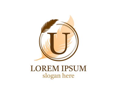 Tüylü harf U simgesi tasarımı, vektör tasarım konsept çember tüyü ilk lüks iş, firma, hukuk servisi, noter, butik ve daha fazla marka kimliği için harf içeren..