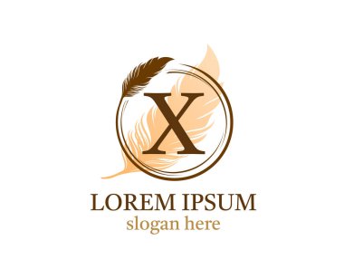 Tüylü X harfi simgesi tasarımı, vektör tasarımı konsept çember tüyü ilk lüks iş, firma, hukuk hizmeti, noter, butik ve daha fazla marka kimliği için harf ile.