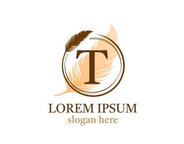Tüylü harf T simgesi tasarımı, vektör tasarımı konsept çember tüyü ilk lüks iş, firma, hukuk servisi, noter, butik ve daha fazla marka kimliği için harf içeren..