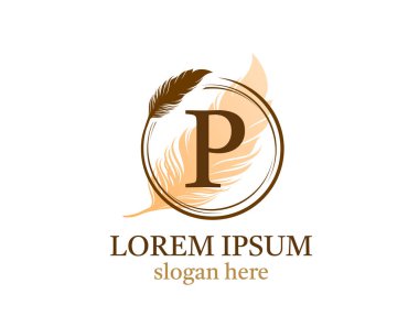 Tüylü P harfi simgesi tasarımı, vektör tasarım konsept çember tüyü ilk lüks iş, firma, hukuk servisi, noter, butik ve daha fazla marka kimliği için harf içeren..