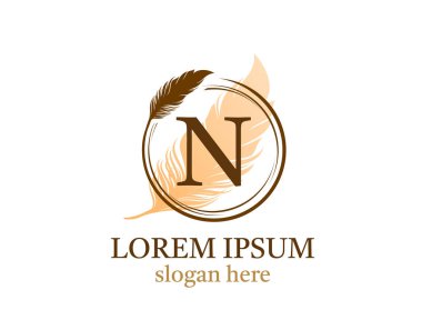 Tüy harfi N simgesi tasarımı, vektör tasarım konsept çember tüyü ilk lüks iş, firma, hukuk servisi, noter, butik ve daha fazla marka kimliği için harf ile.