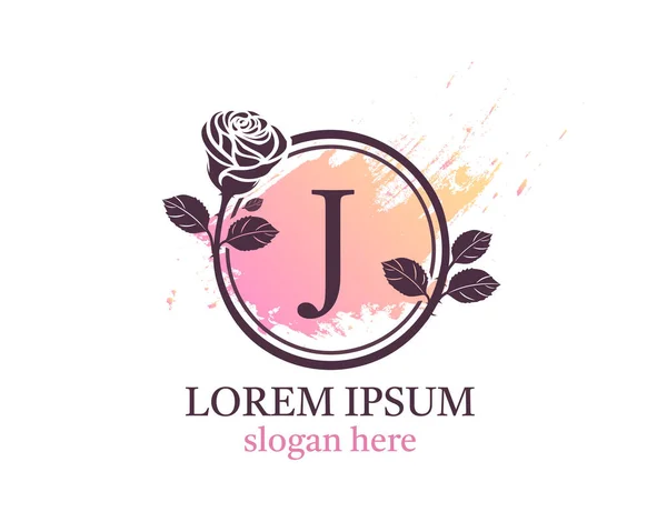 Buchstabe Monogramm Logo Kreis Floralen Stil Mit Schönen Rosen Weibliches — Stockvektor