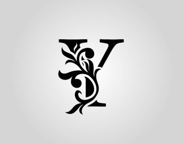 Vektör grafik zarif logoti / Y harfi tasarımı. Kitap tasarımı, marka adı, mühür, Restoran, Butik, Noter, Otel için Klasik Kaligrafi Simgesi.  