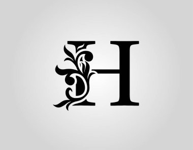 Vektör grafik zarif logoti / H harfi tasarımı. Kitap tasarımı, marka adı, mühür, Restoran, Butik, Noter, Otel için Klasik Kaligrafi Simgesi.  