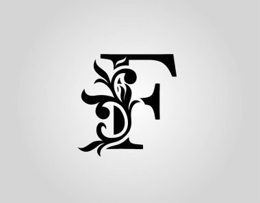 Vector grafik zarif logotype / Harf F Tasarımı. Kitap tasarımı, marka adı, mühür, Restoran, Butik, Noter, Otel için Klasik Kaligrafi Simgesi.  