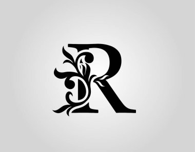 Vektör grafik zarif logotip / Harf R Tasarımı. Kitap tasarımı, marka adı, mühür, Restoran, Butik, Noter, Otel için Klasik Kaligrafi Simgesi.  