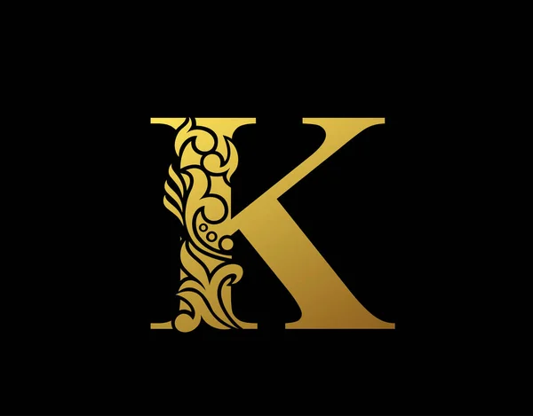 金色优雅的字母K优雅华丽的风格 书法美丽的标志 书籍设计 品牌名 精品店 酒店的复古图章 — 图库矢量图片