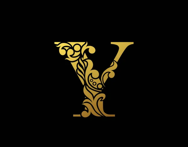 Gyllene Elegant Brev Graciös Utsmyckad Stil Kalligrafisk Vacker Logotyp Vintage — Stock vektor