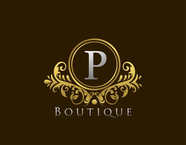 Luxo Boutique Letra Logo Vintage Golden Badge Design Vector —  Vetores de Stock