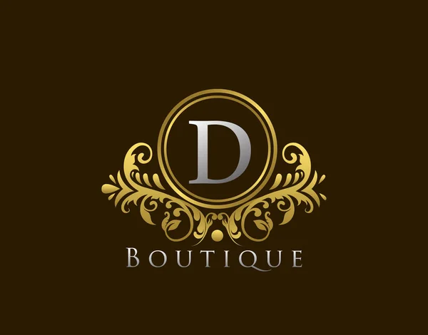 Luxo Boutique Carta Logo Vintage Golden Badge Design Vector —  Vetores de Stock