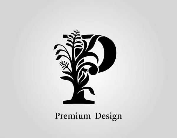 Letra Elegante Diseño Floral Icono Alfabético Caligráfico Vintage Para Diseño — Archivo Imágenes Vectoriales