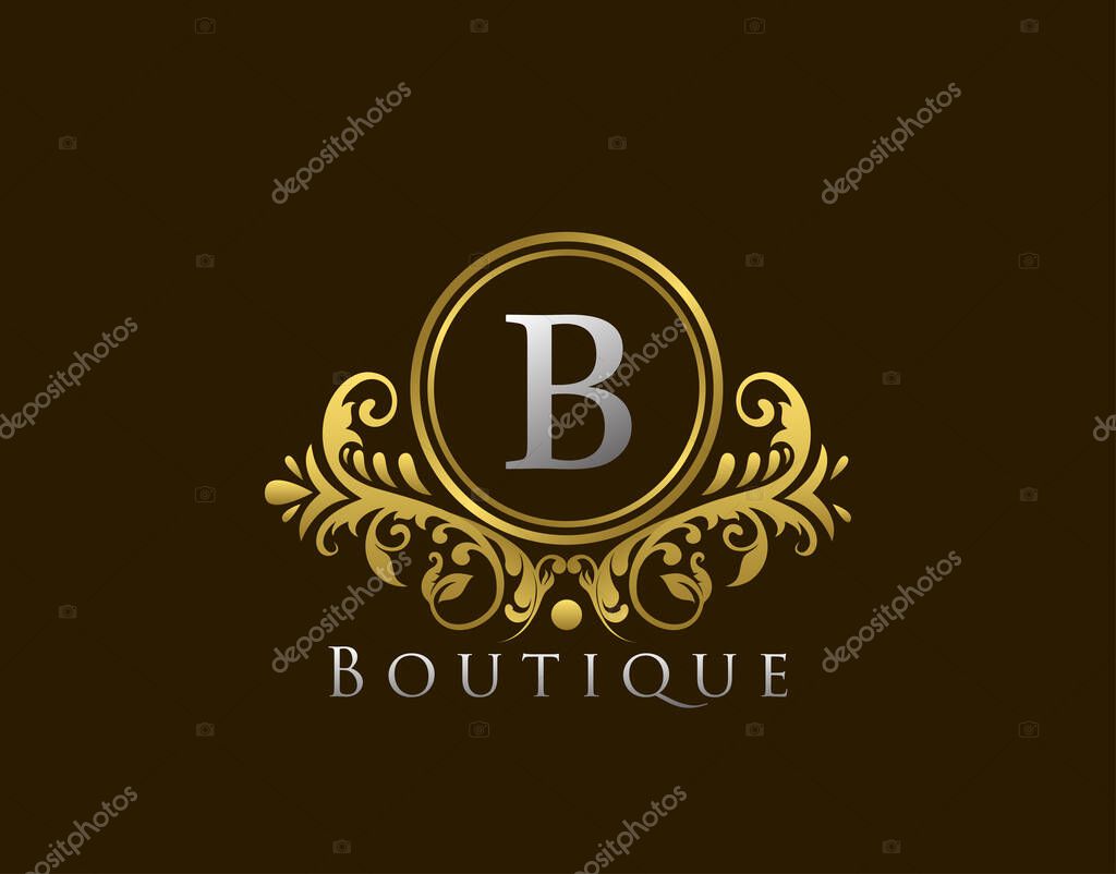 Luxury Boutique Letter B Logo. Vintage Golden Badge Design Vector.