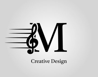 Anahtar Not M Logo Vektörü. İlk M Tasarımı Üzerine Müzik Notu.