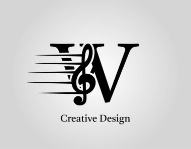 Anahtar Not W Harf Logo Vektörü. İlk W Tasarımı Üzerine Müzik Notu.