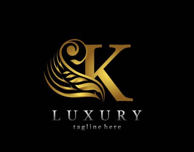 Altın harfli K harfi güzelliği süsleme monogram logosunu serpiyor