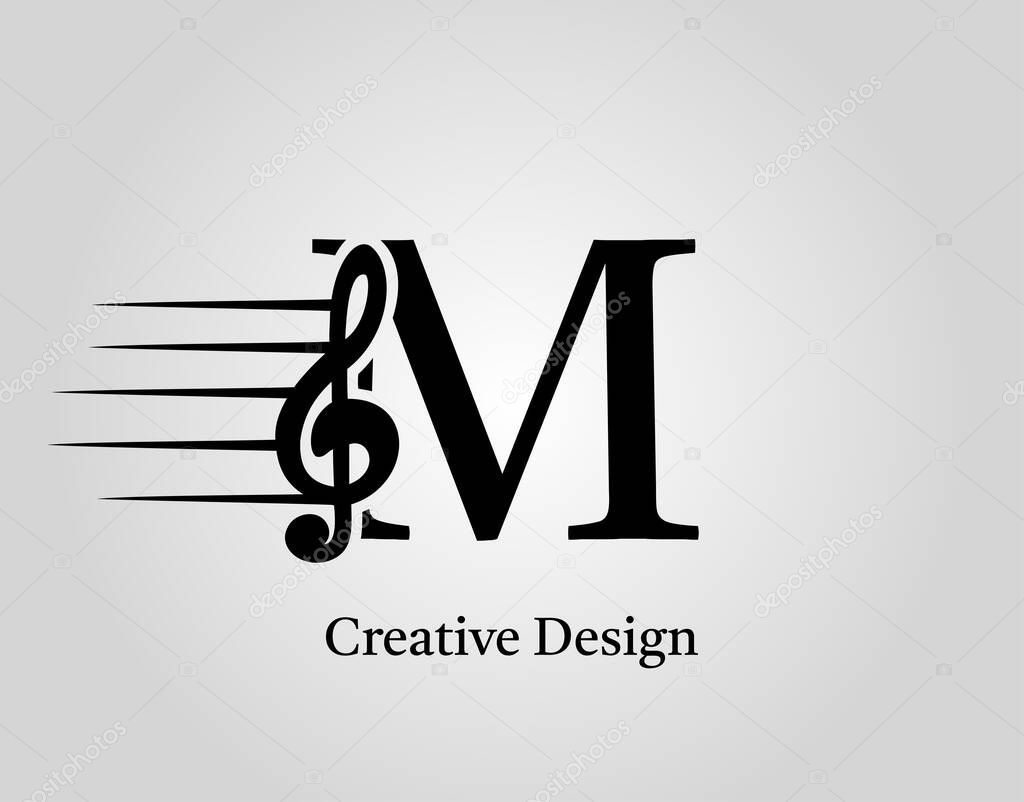 Key Note M Letter Logo Vector. Music Note On Initial M Design.