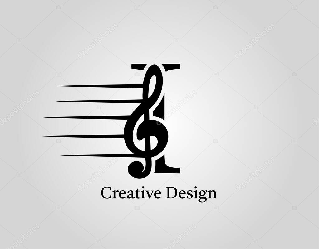 Key Note I Letter Logo Vector. Music Note On Initial I Design.