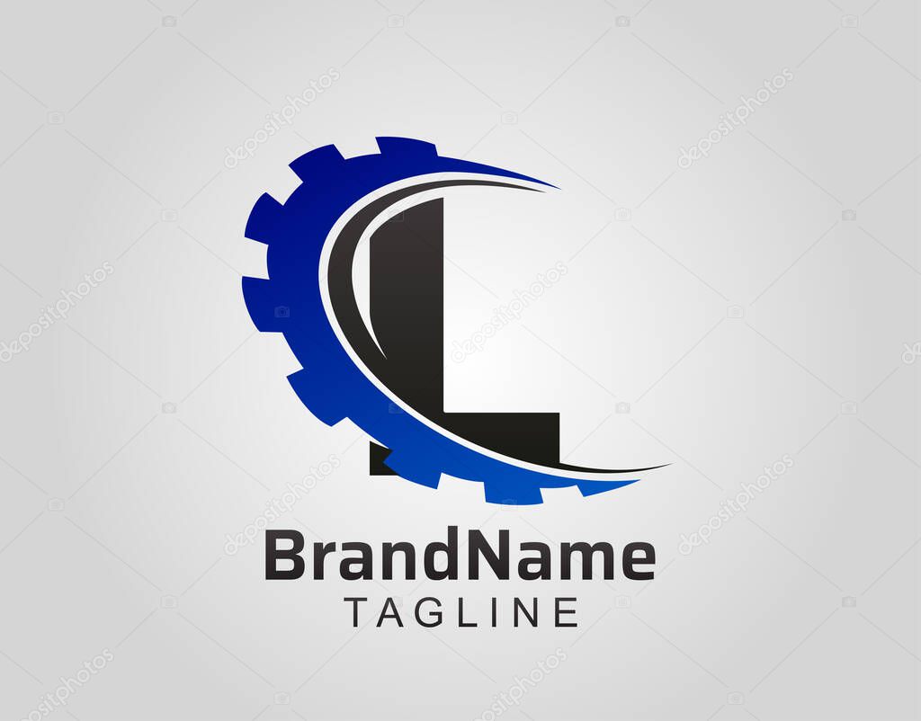 Abstract L Letter, L Gear Swoosh Logo.