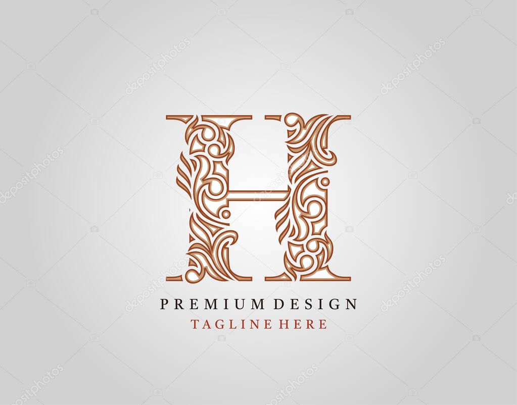 Luxury Initial H Letter logo icon, Elegant floral ornament monogram design vector.